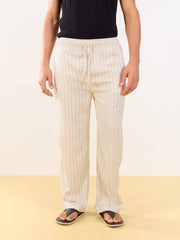 Natural Linen Striped Pull-on Pants